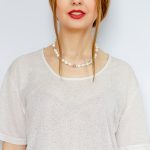 Mărgele de sidef alb oceanic și ”ochi de pisică” roz deschis.